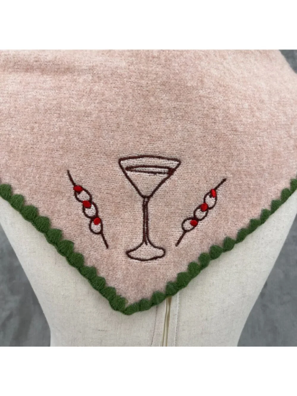 Anthropologie Maeve Martini Embroidered Triangle Scarf Peach Green Twee